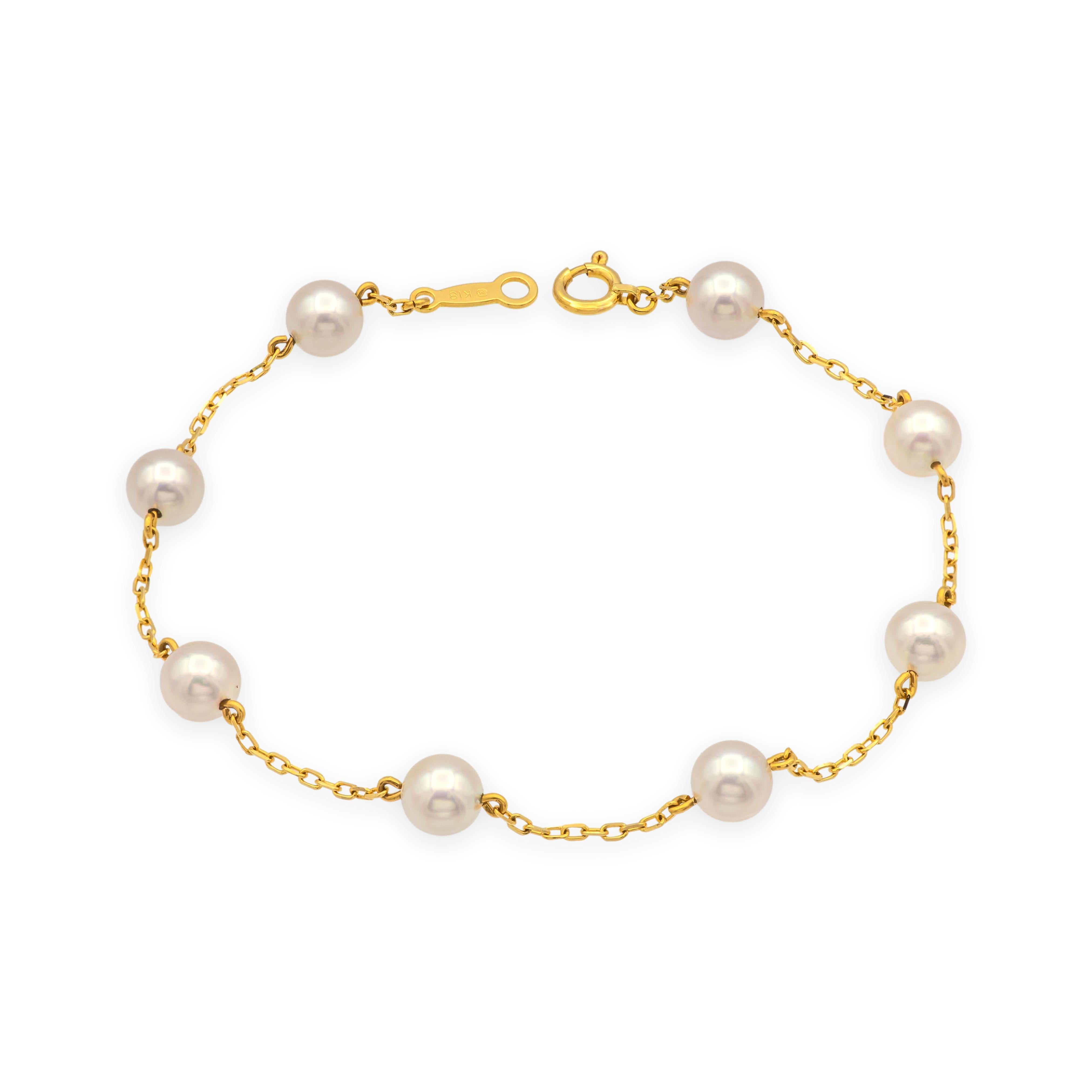 Mikimoto oro giallo 18 carati  Bracciale a stazione con perle da 5,5 mm - 7
