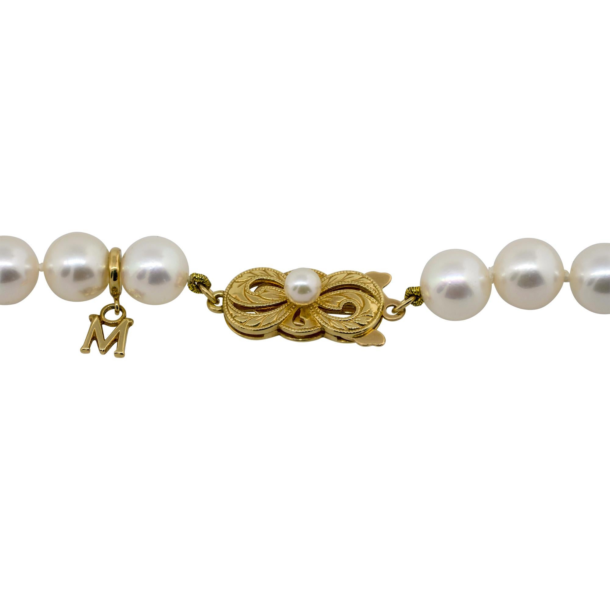 Mikimoto 18k Yellow Gold Pearl Strand Necklace 1