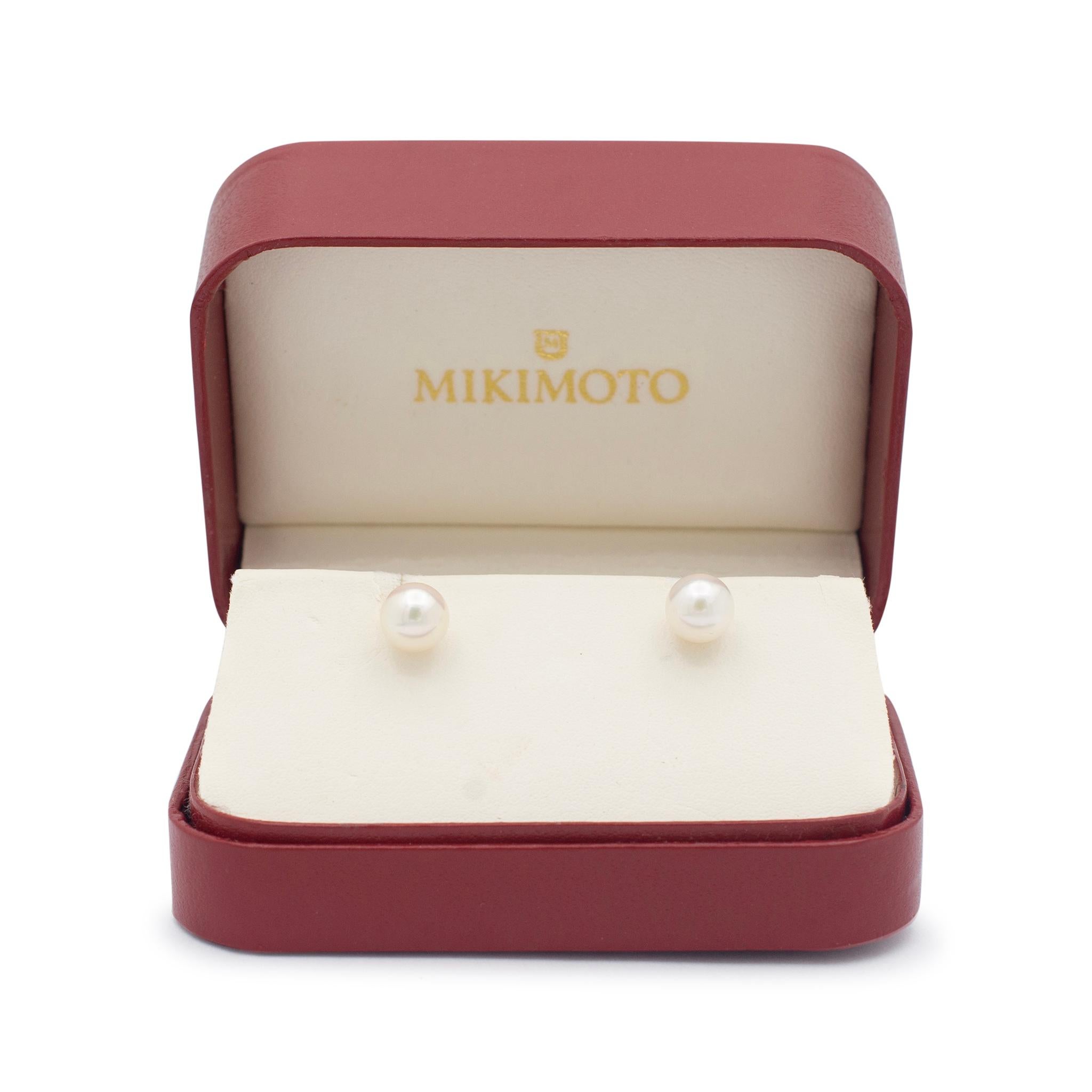 Mikimoto 18K Yellow Gold Akoya Cultured Pearl Push Back Stud Earrings For Sale 1