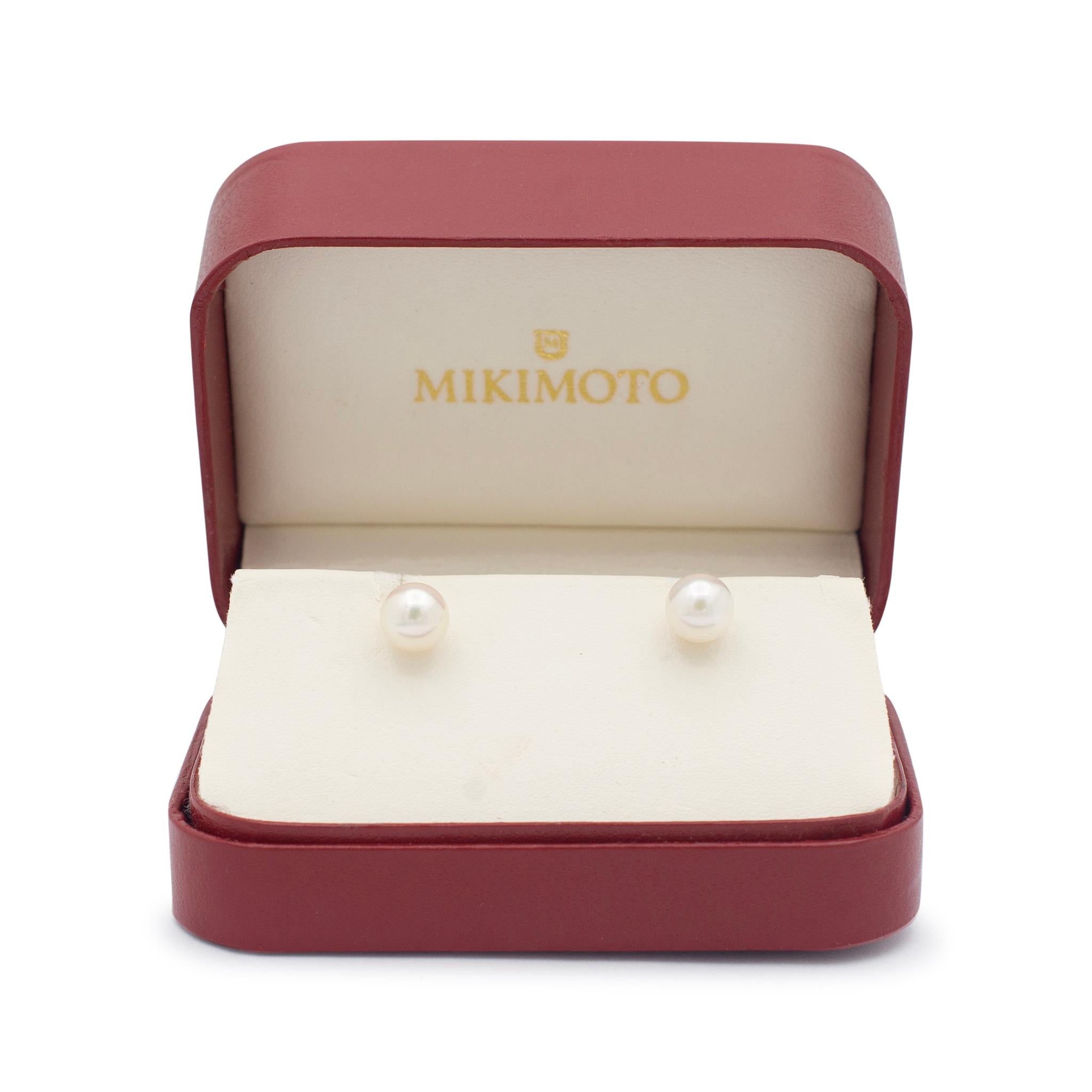 Mikimoto 18K Yellow Gold Akoya Cultured Pearl Push Back Stud Earrings 1