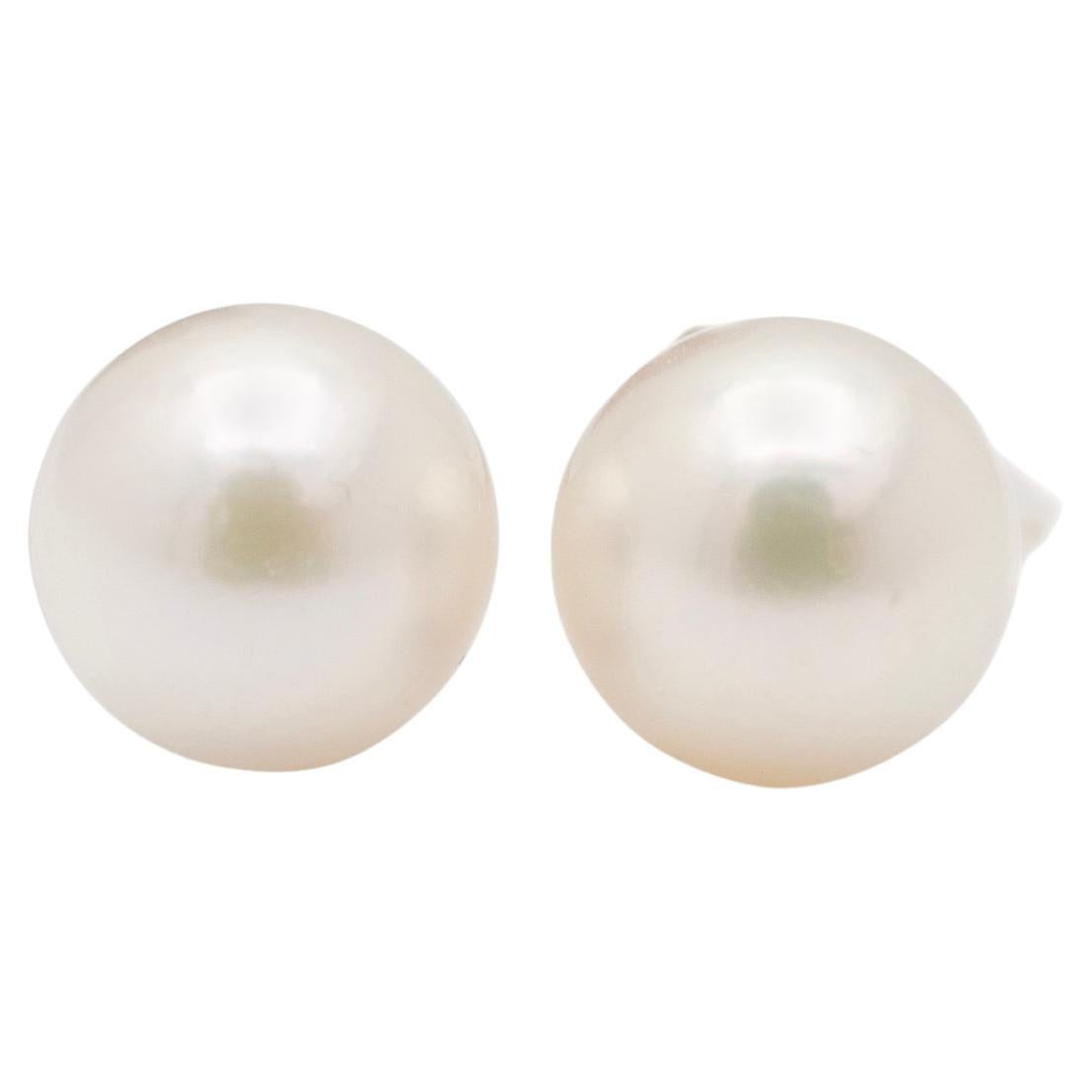 Mikimoto 18K Yellow Gold Akoya Cultured Pearl Push Back Stud Earrings For Sale
