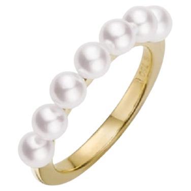 Mikimoto 18K Yellow Gold Akoya Cultured Pearl Ring MRQ10045AXXKR045 For Sale