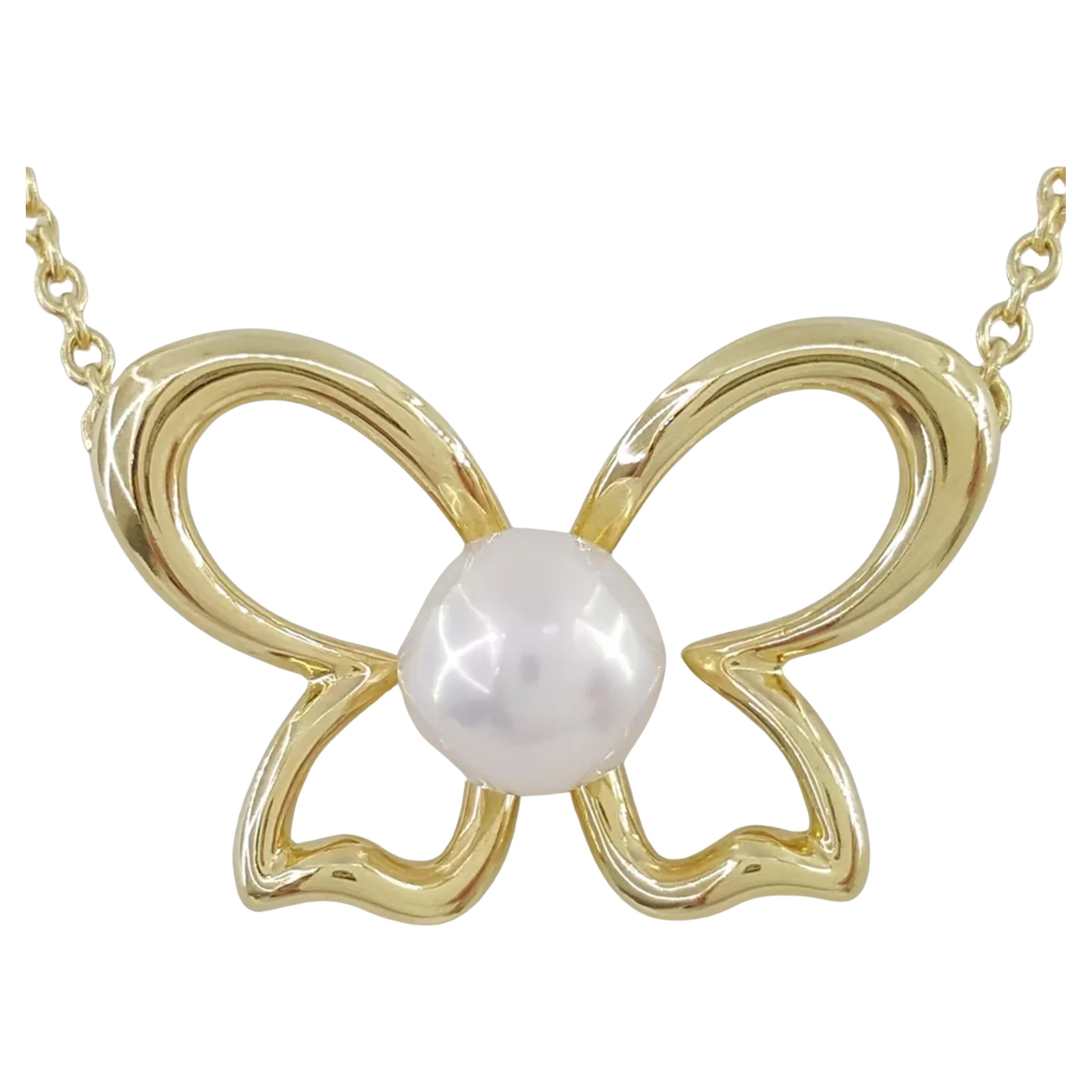 Mikimoto 18k Yellow Gold Akoya Pearl Butterfly Necklace