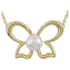 Mikimoto 18k Yellow Gold Akoya Pearl Butterfly Necklace