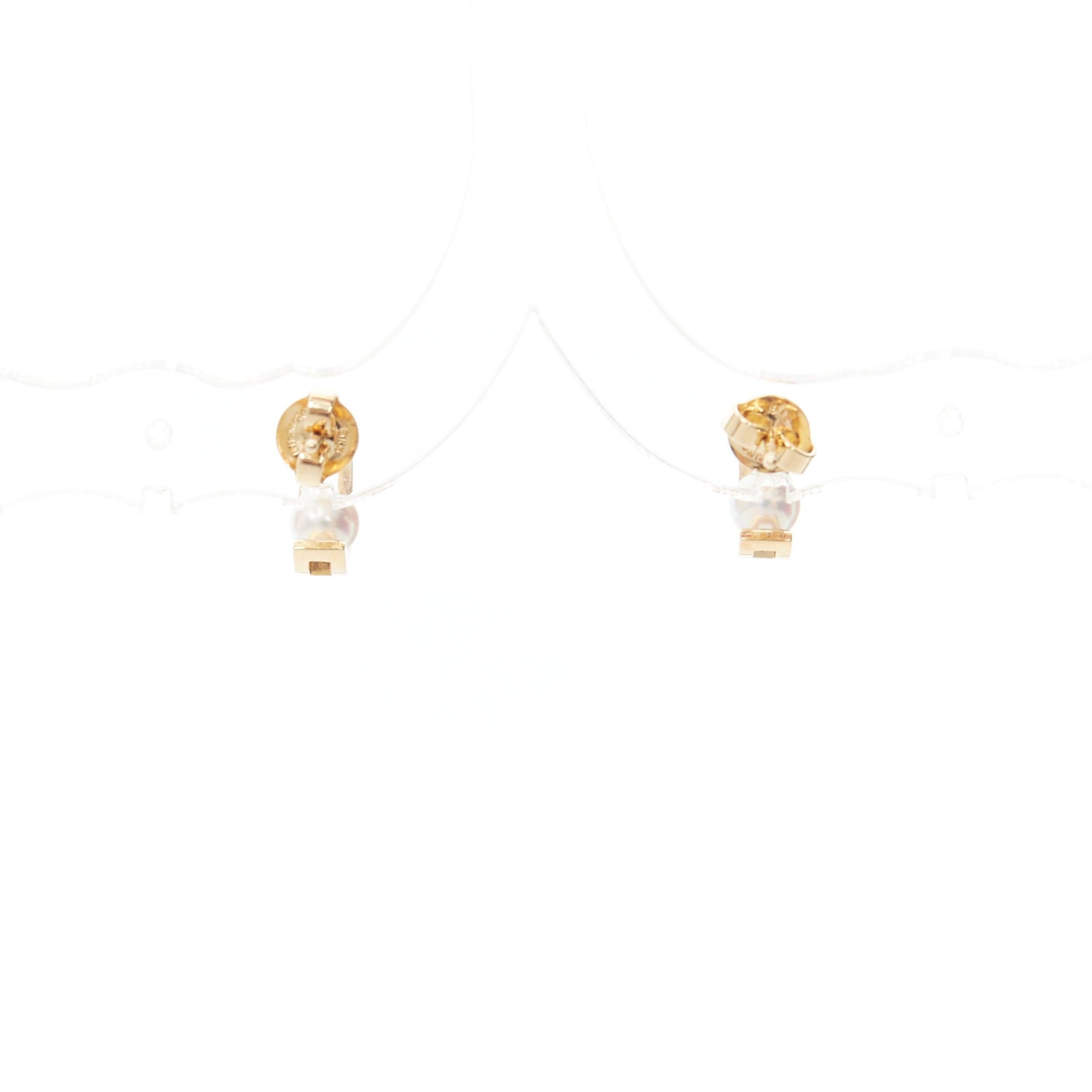 MIKIMOTO 18K yellow gold Akoya Pearl double hoop pin earring Pair In Good Condition For Sale In Hong Kong, NT