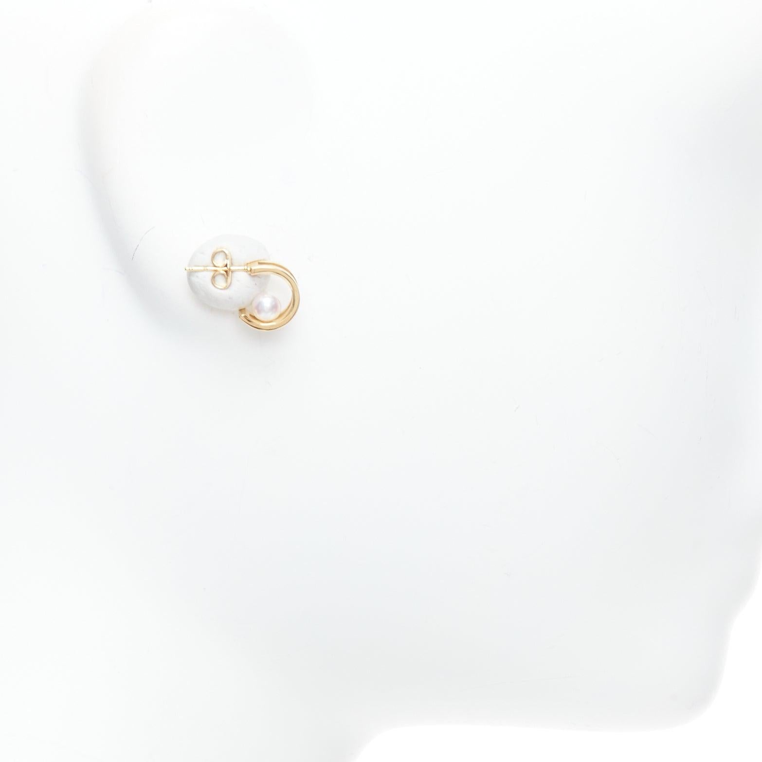 Women's MIKIMOTO 18K yellow gold Akoya Pearl double hoop pin earring Pair For Sale