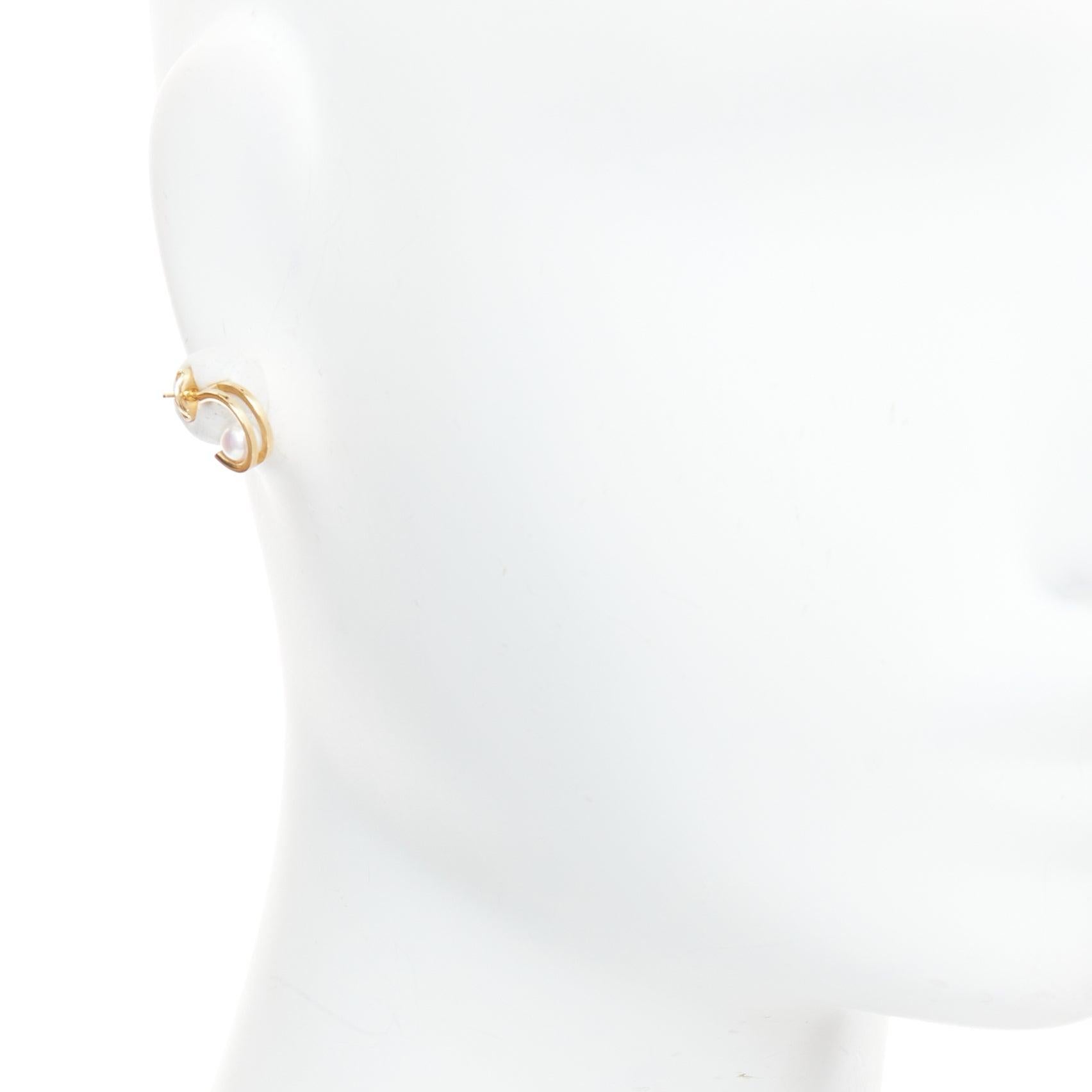 MIKIMOTO 18K yellow gold Akoya Pearl double hoop pin earring Pair For Sale 1