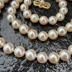 Mikimoto 18k Yellow Gold Clasp 24" Akoya Pearl Strand Necklace 7-7.5mm Box