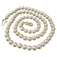Mikimoto 18k Yellow Gold Clasp 24" Akoya Pearl Strand Necklace 7-7.5mm Box
