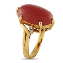 Mikimoto 18K Yellow Gold Diamond and Coral Ring