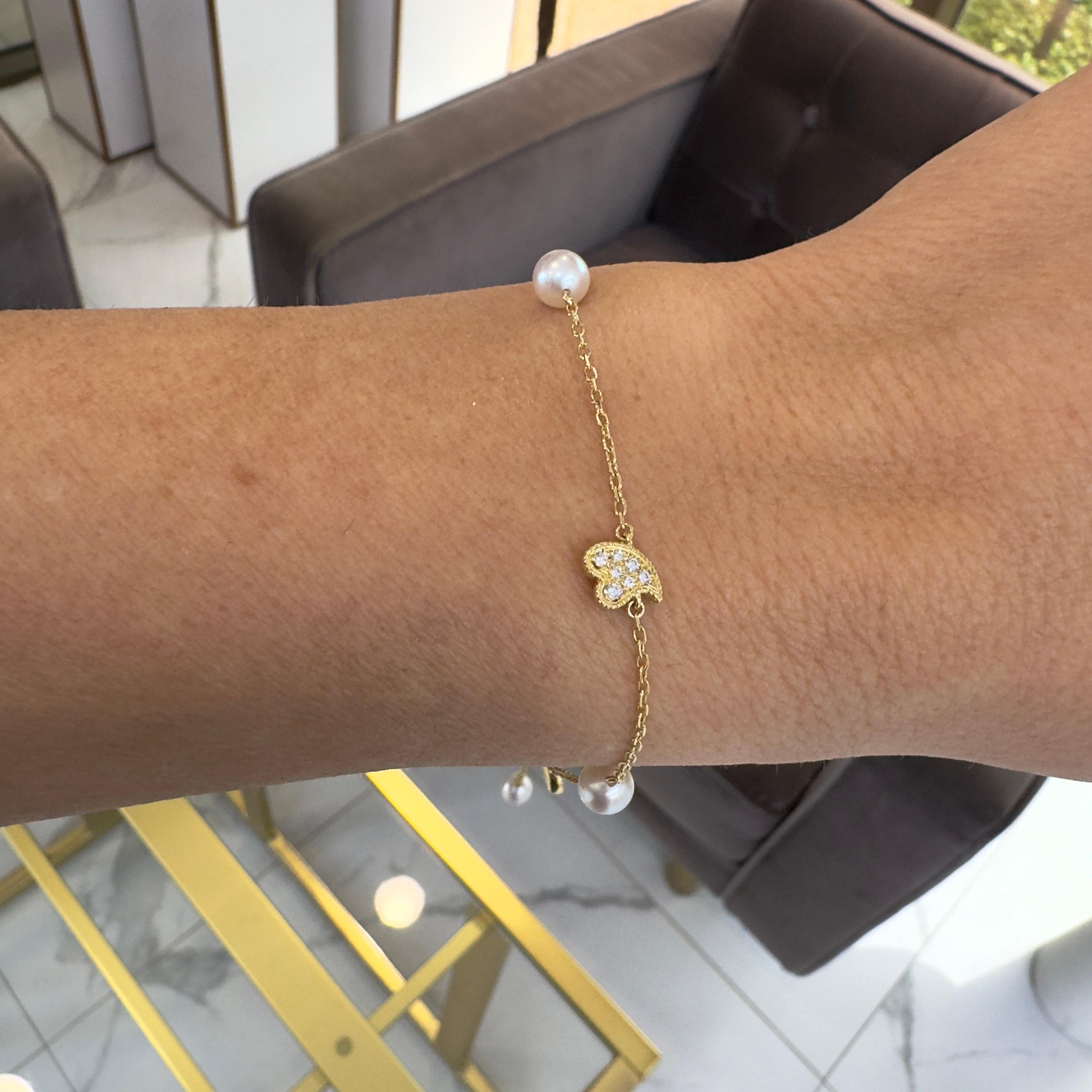 Mikimoto Pulsera de oro amarillo de 18 quilates con diamantes y perlas Akoya en venta 3