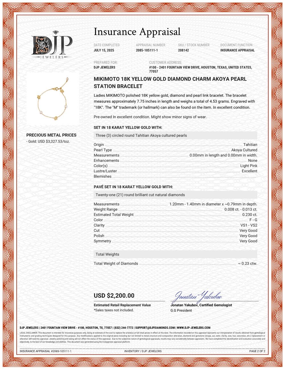 Mikimoto Pulsera de oro amarillo de 18 quilates con diamantes y perlas Akoya en venta 4