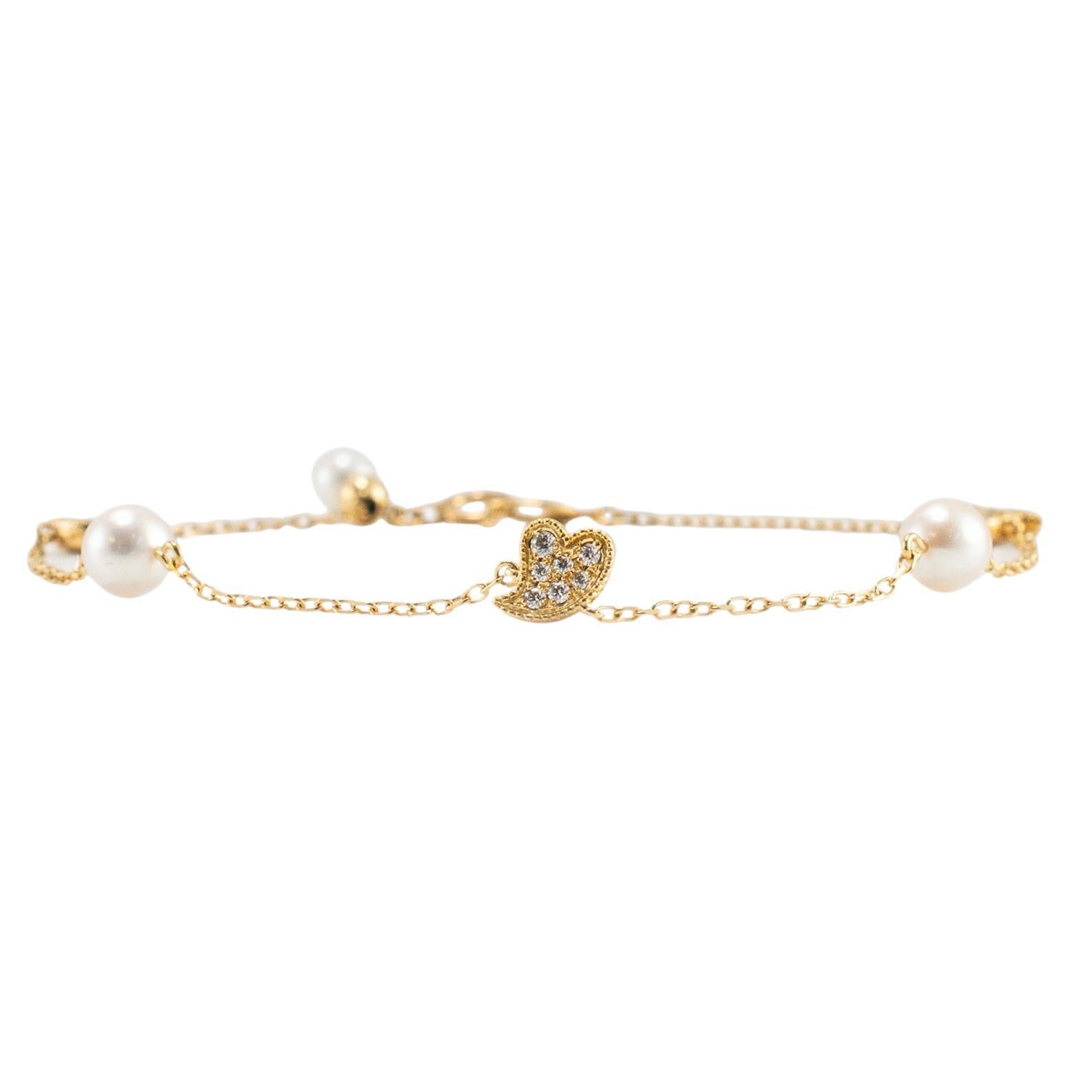 Mikimoto Pulsera de oro amarillo de 18 quilates con diamantes y perlas Akoya