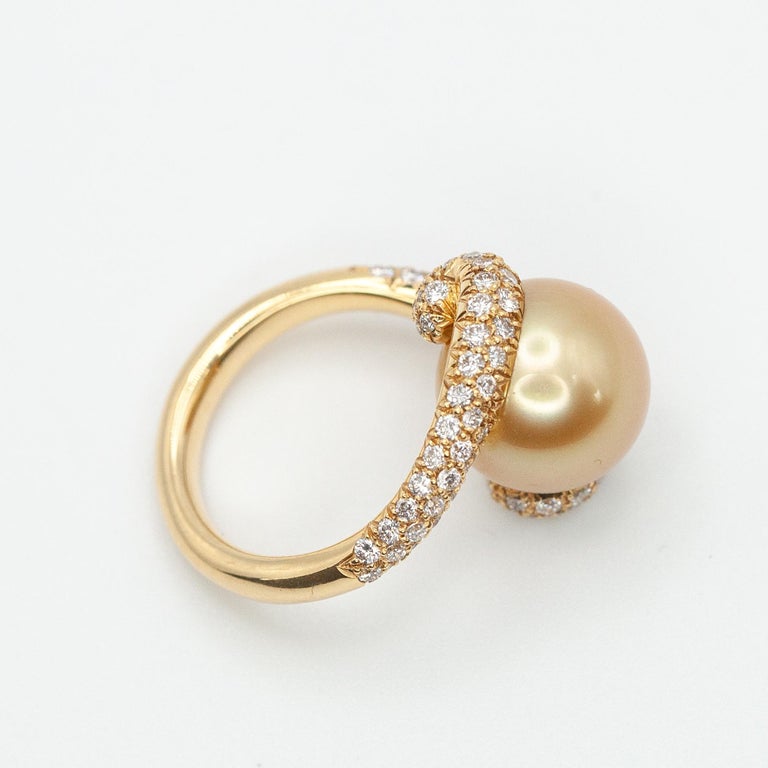 MIKIMOTO 18K Yellow Gold Golden South Sea Pearl and Diamond Ring