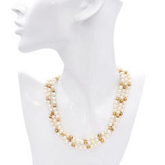 Mikimoto 18k Yellow Gold Multi Strand Gold Bead Pearl Necklace