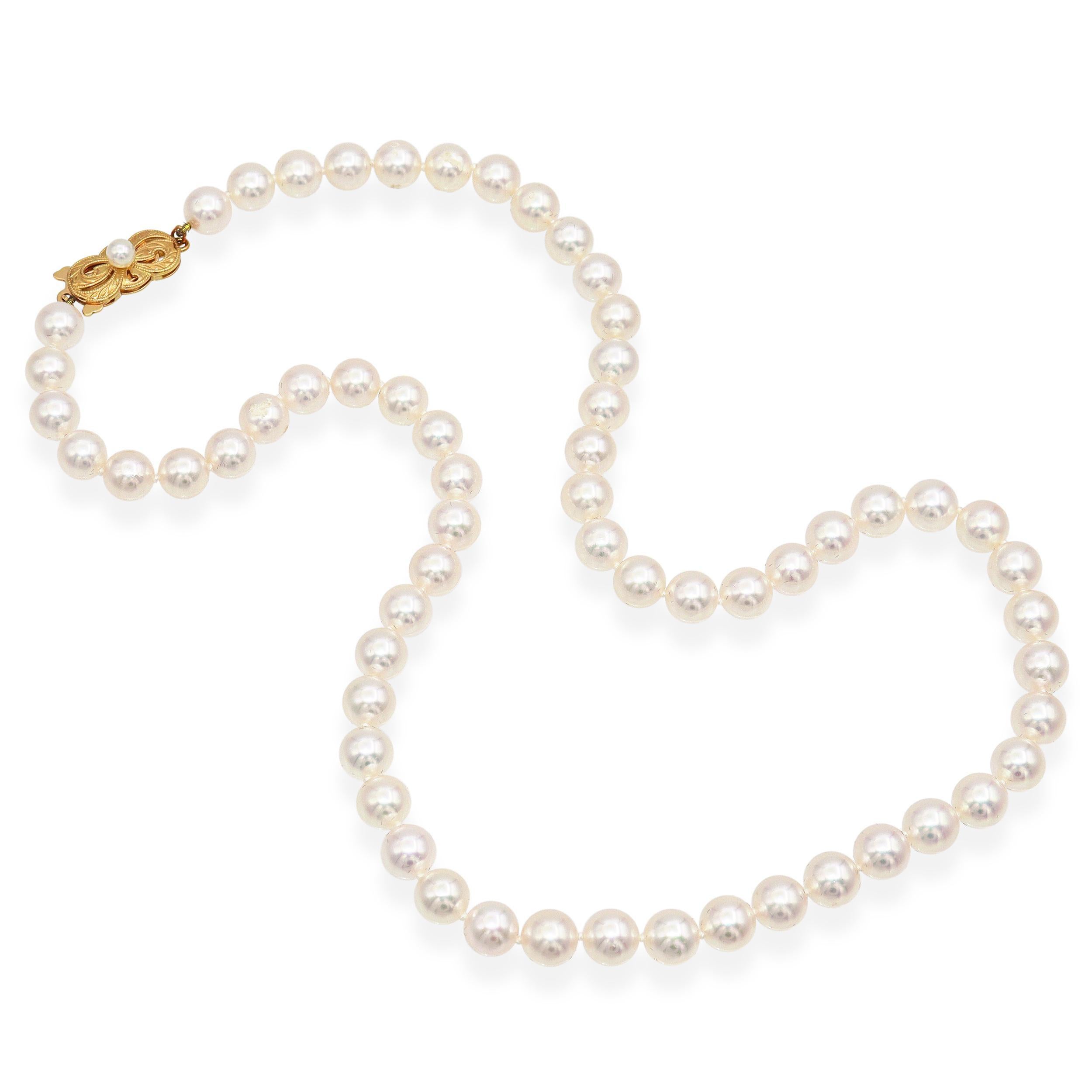 Mikimoto 18k Yellow Gold Pearl Beaded Strand Necklace For Sale at 1stDibs