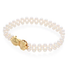 Mikimoto 18k Yellow Gold Shell Clasp Multi Strand Pearl Bracelet
