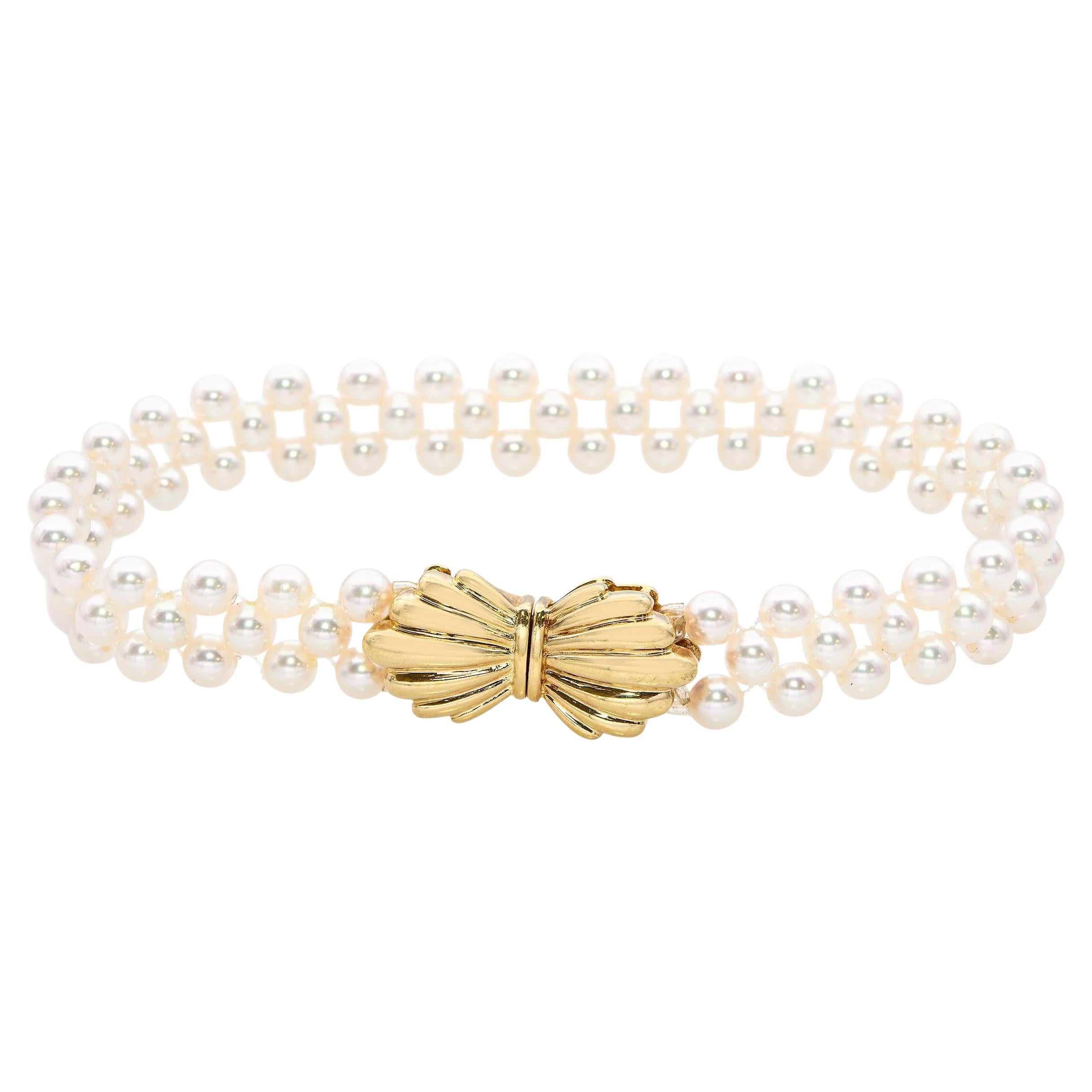 Mikimoto 18k Yellow Gold Shell Clasp Multi Strand Pearl Bracelet