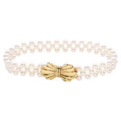 Mikimoto 18k Yellow Gold Shell Clasp Multi Strand Pearl Bracelet