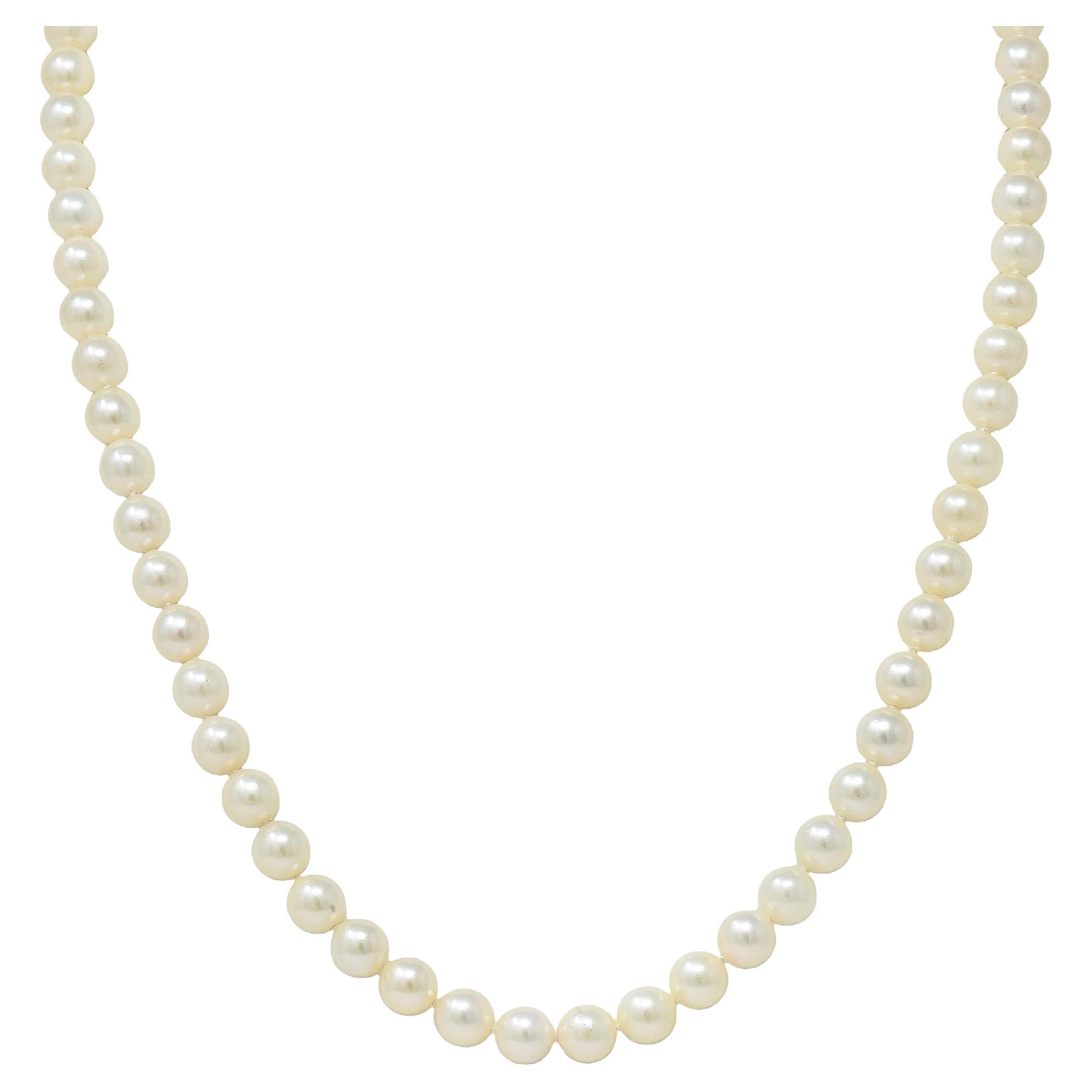 Mikimoto 1980
s Akoya Pearl 18 Karat Yellow Gold Vintage Pearl Strand Necklace