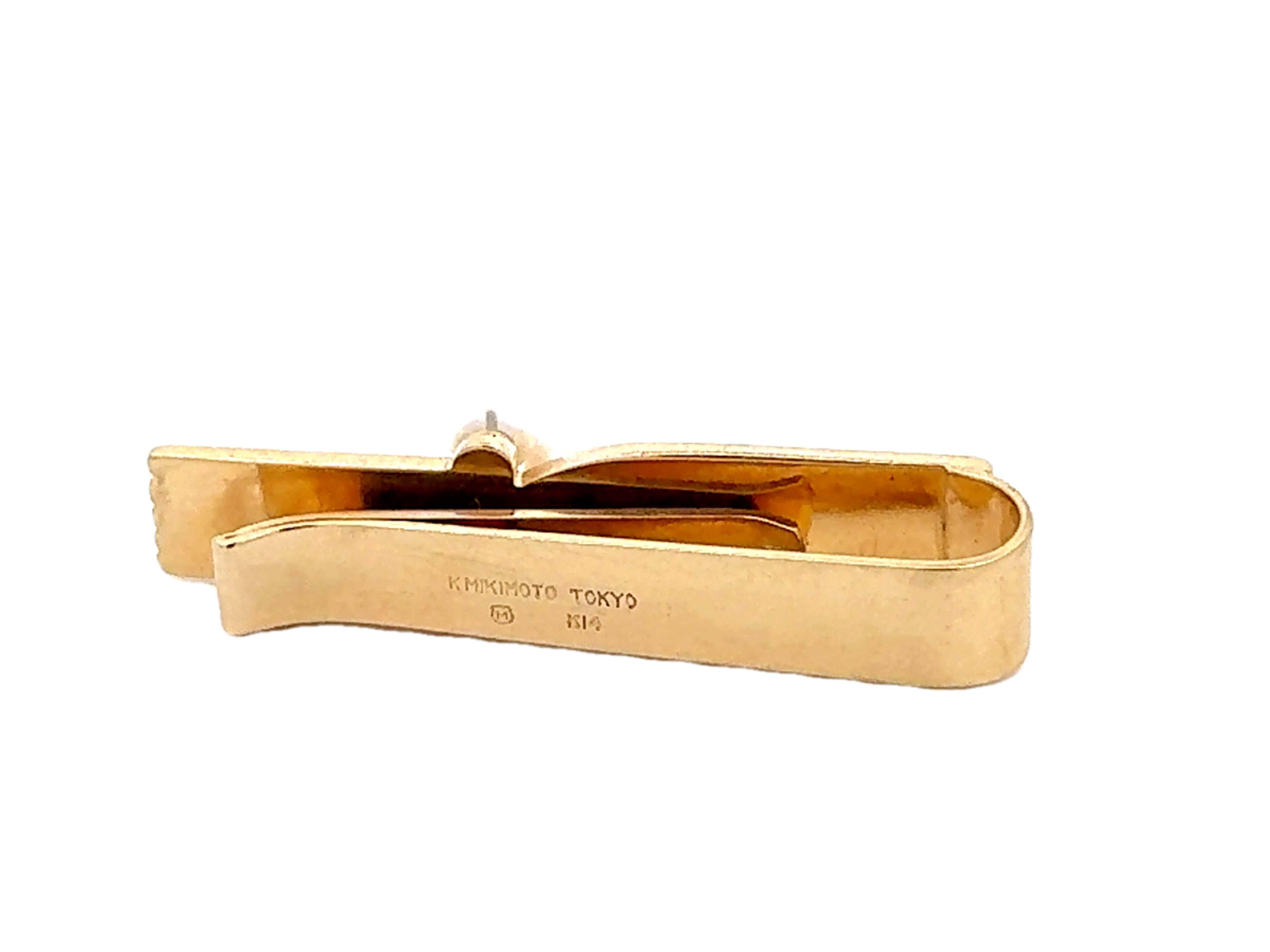 Mikimoto 14k Gelbgold Perlen-Krawattenclip mit 3 Perlen im Angebot 2
