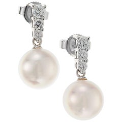 Mikimoto .30 Carat Diamond Pearl Dangle Earrings
