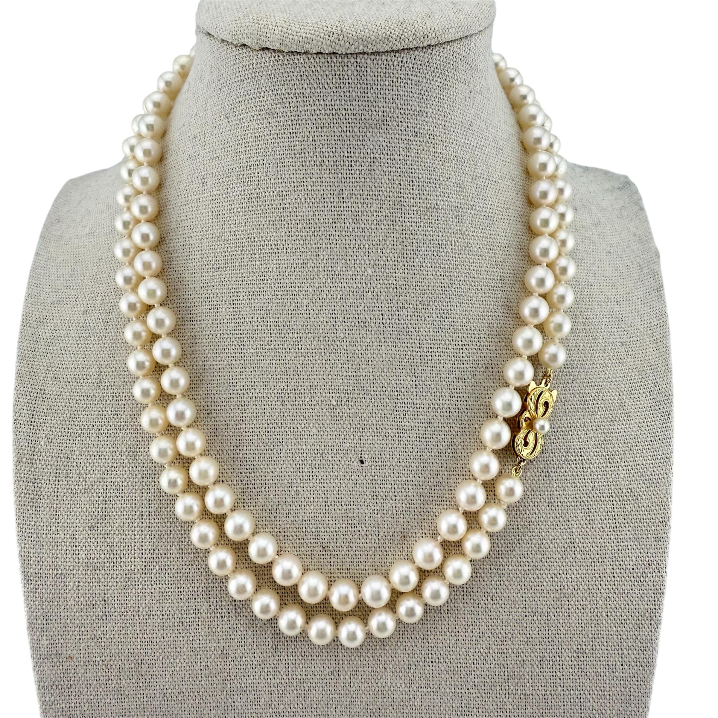 Mikimoto Collar de perlas Akoya de 6 - 6,5 mm de 30' pulgadas con cierre de oro amarillo de 18k en Excelente estado para la venta en San Diego, CA