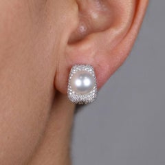 Orecchini a clip Mikimoto con diamante da 3,50 carati e perla dei Mari del Sud, in oro bianco 18k