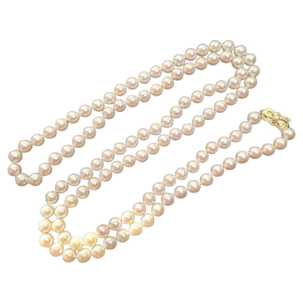Mikimoto Collier 38" 7.5mm Akoya Pearl Strand Clasp 14k Gold