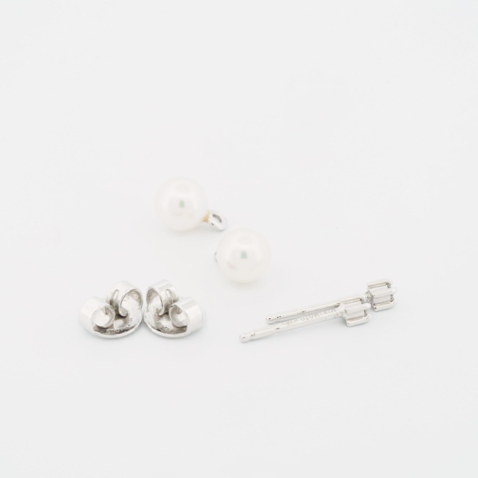 Mikimoto 5 mm Akoya Pearl & Diamond Post Earrings 18k White Gold 2