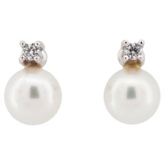 Mikimoto 5 mm Akoya Pearl & Diamond Post Earrings 18k White Gold