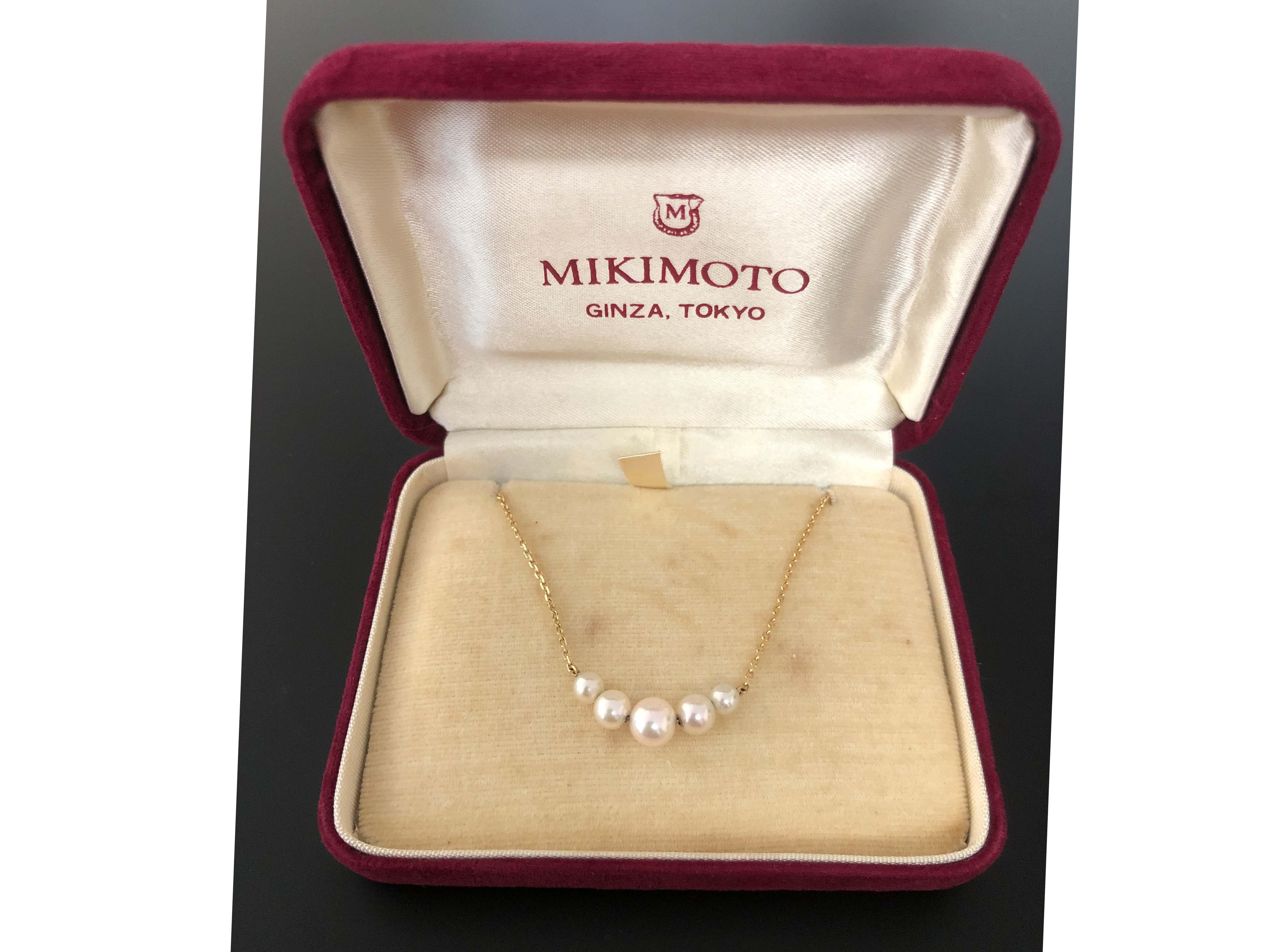 Women's or Men's Mikimoto 5 Pearl Necklace in 14k Yellow Gold