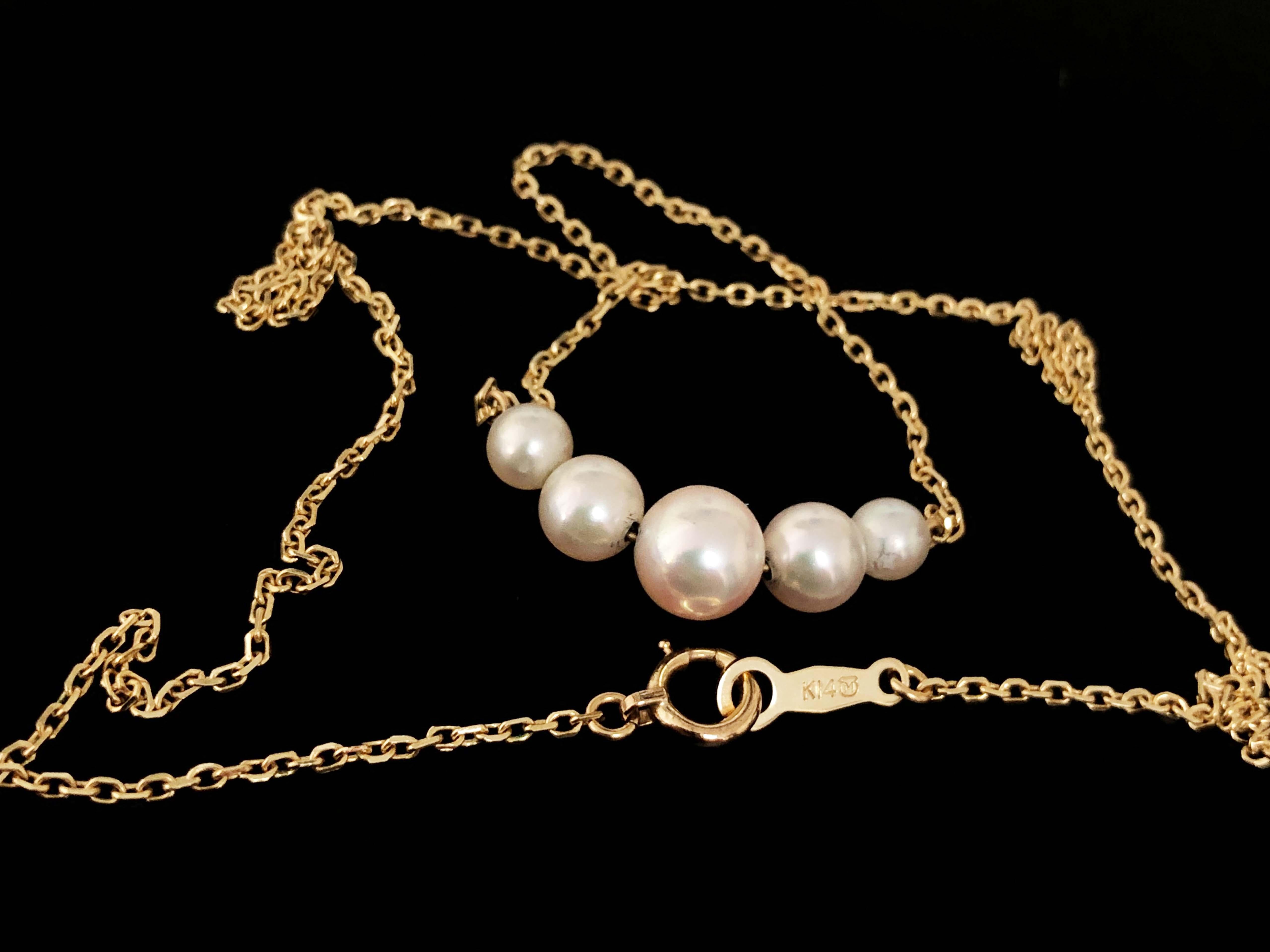 Mikimoto 5 Pearl Necklace in 14k Yellow Gold 1