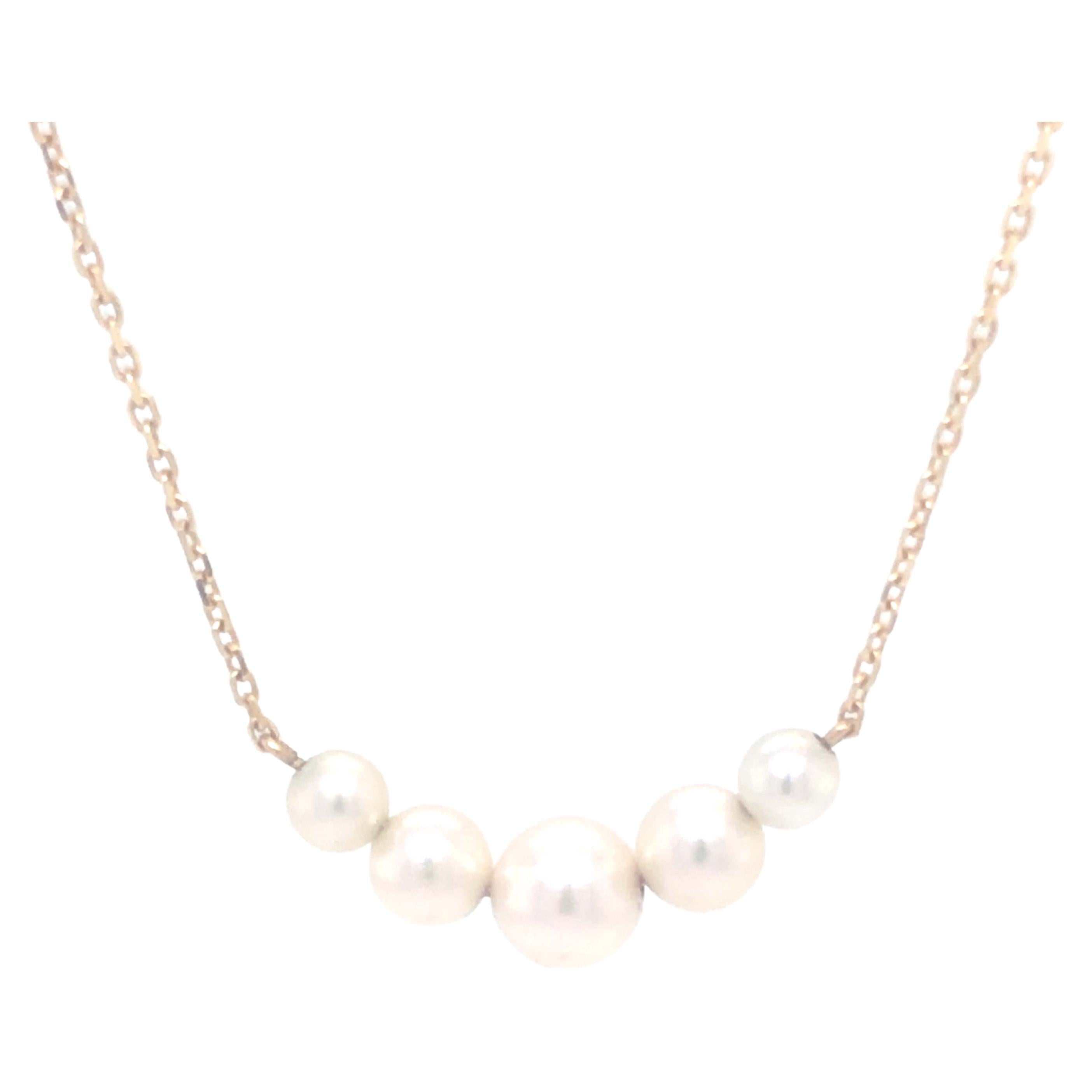 Mikimoto 5 Pearl Necklace in 14k Yellow Gold