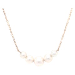 Vintage Mikimoto 5 Pearl Necklace in 14k Yellow Gold