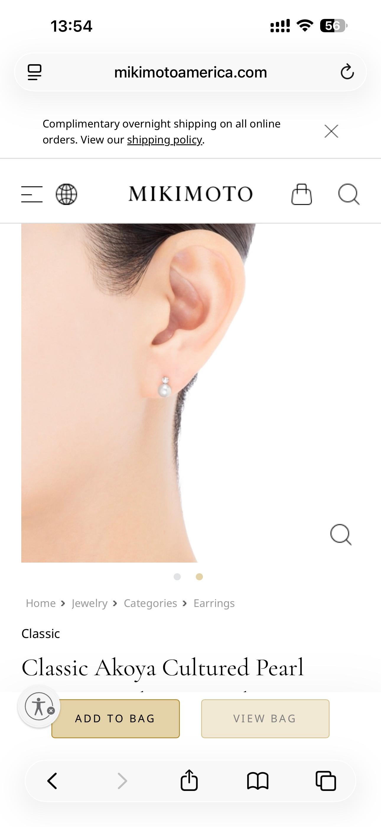 Mikimoto 5.4 mm Akoya Pearl & Diamond Post Earrings 18k White Gold For Sale 5