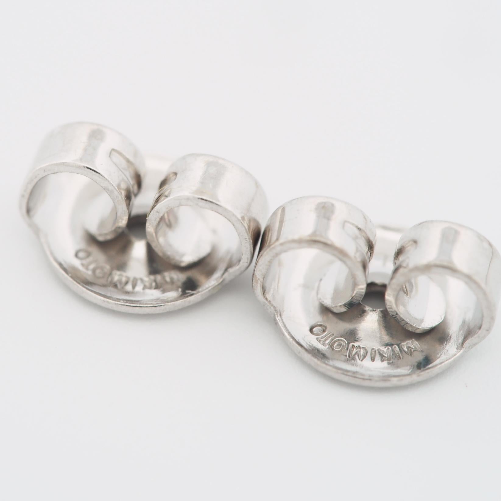 Mikimoto 5.4 mm Akoya Pearl & Diamond Post Earrings 18k White Gold For Sale 2