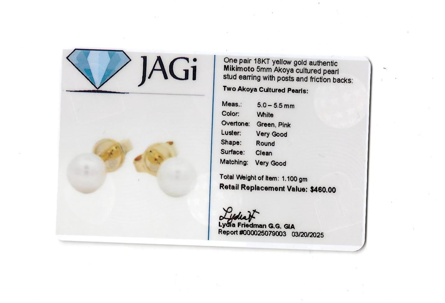 Orecchini con perle coltivate Akoya di Mikimoto da 5 mm in oro giallo da 18 carati in vendita 3
