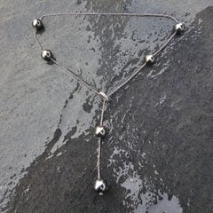 Mikimoto 6 Black South Sea Pearls in Motion Necklace 18k White Gold Diamond 16g