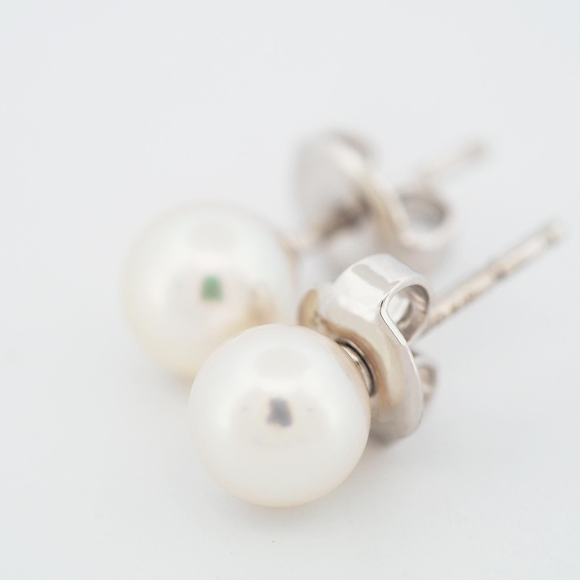 Round Cut Mikimoto 6 mm Akoya Pearl Post Earrings 18k White Gold