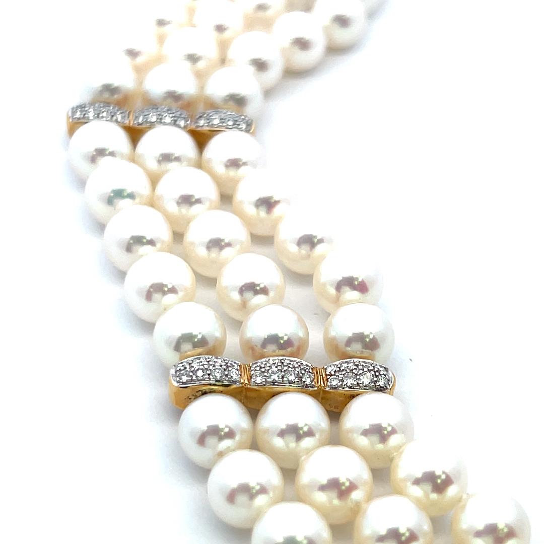 Mikimoto 6.5-6.9MM Pearl 0.68 Carat Round Brilliant Diamond 18K YG Bead Bracelet For Sale 5