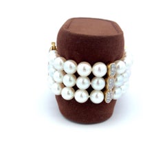 Mikimoto 6.5-6.9MM Perla 0.68 Carati Diamante Brillante Rotondo 18K YG Bracciale di perle