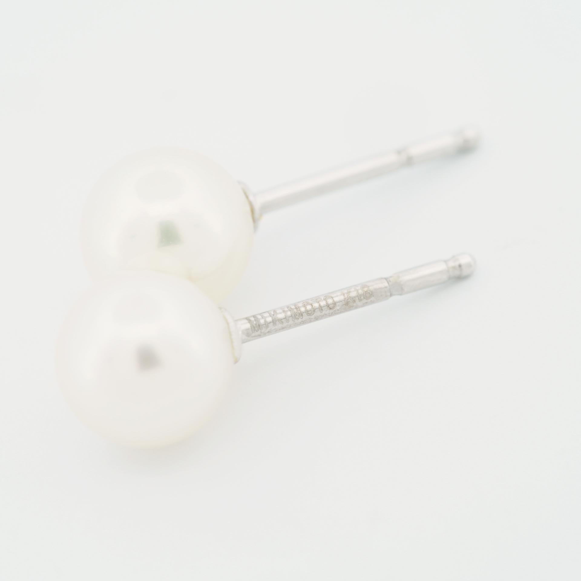 Mikimoto 6.5 mm Akoya Pearl Post Earrings 18k White Gold For Sale 2