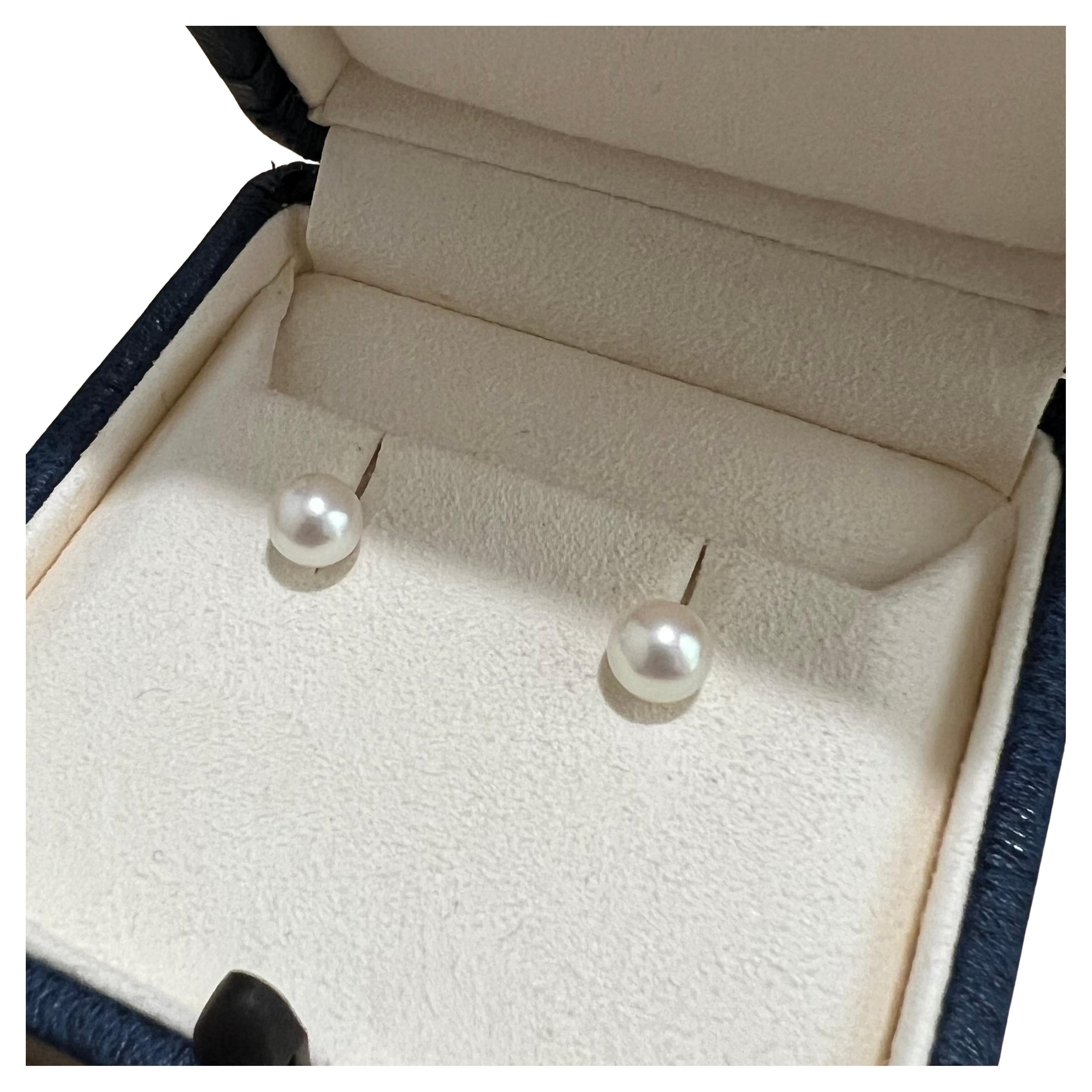 Mikimoto 6.5 mm Akoya Pearl Post Earrings 18k White Gold For Sale
