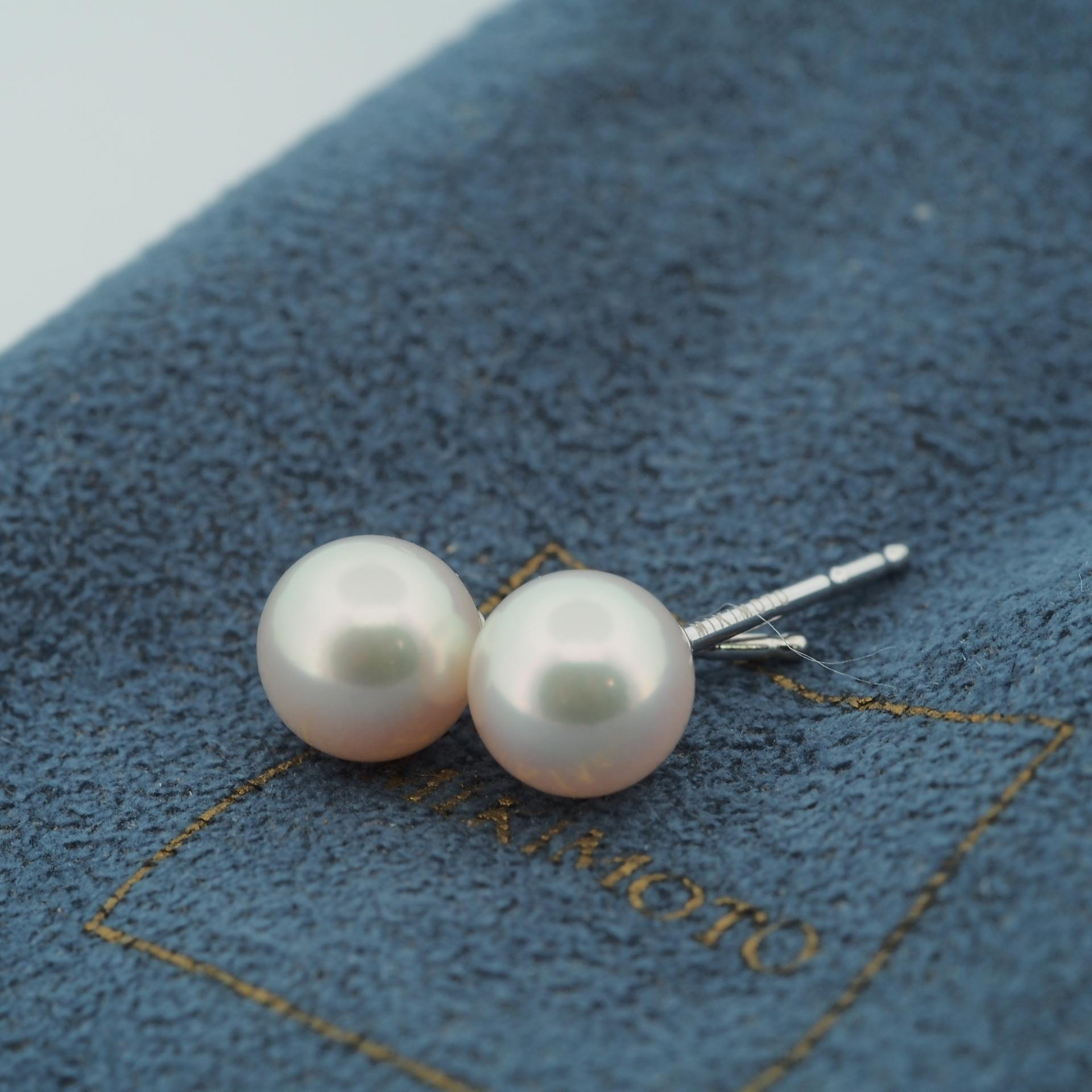 Uncut Mikimoto 7.0 mm Akoya Pearl Post Earrings 18k White Gold