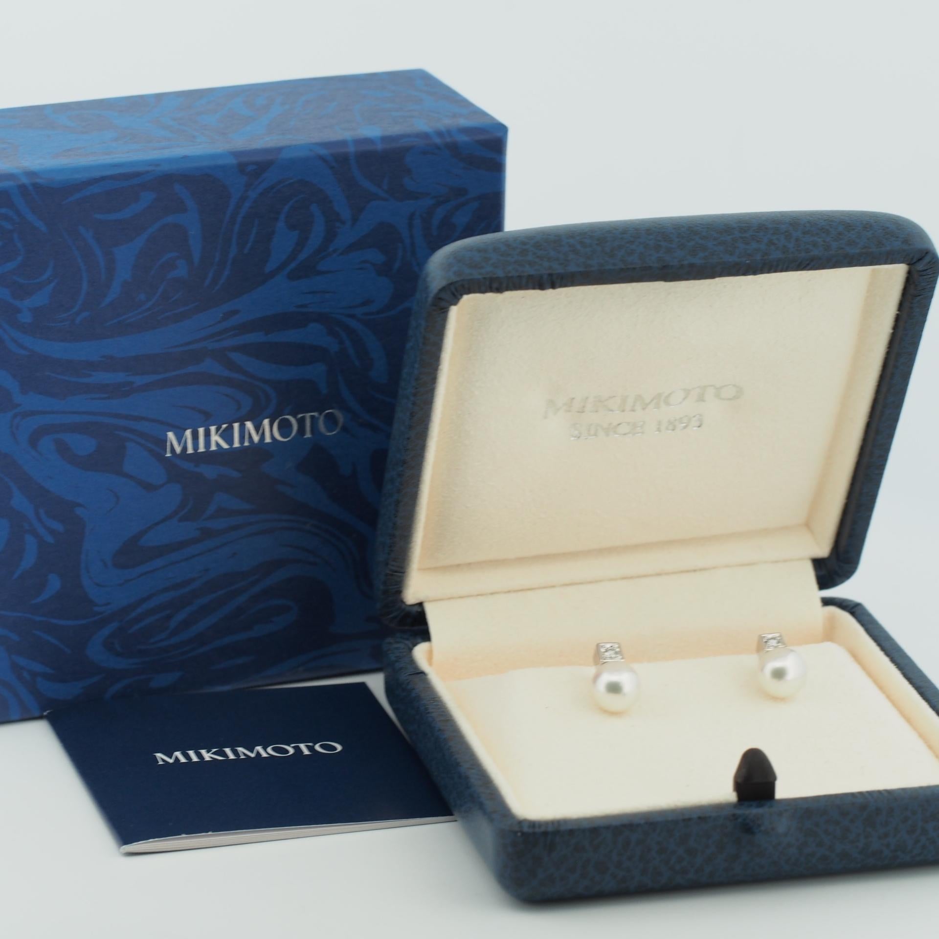 Mikimoto 7.25mm Akoya Pearl & Diamond Post Earrings 18k White Gold 3