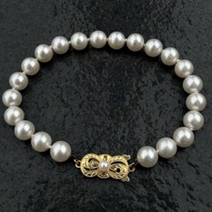 Mikimoto 7mm Akoya Pearl Bracelet 7.25" 18k Yellow Gold Clasp 12.1g