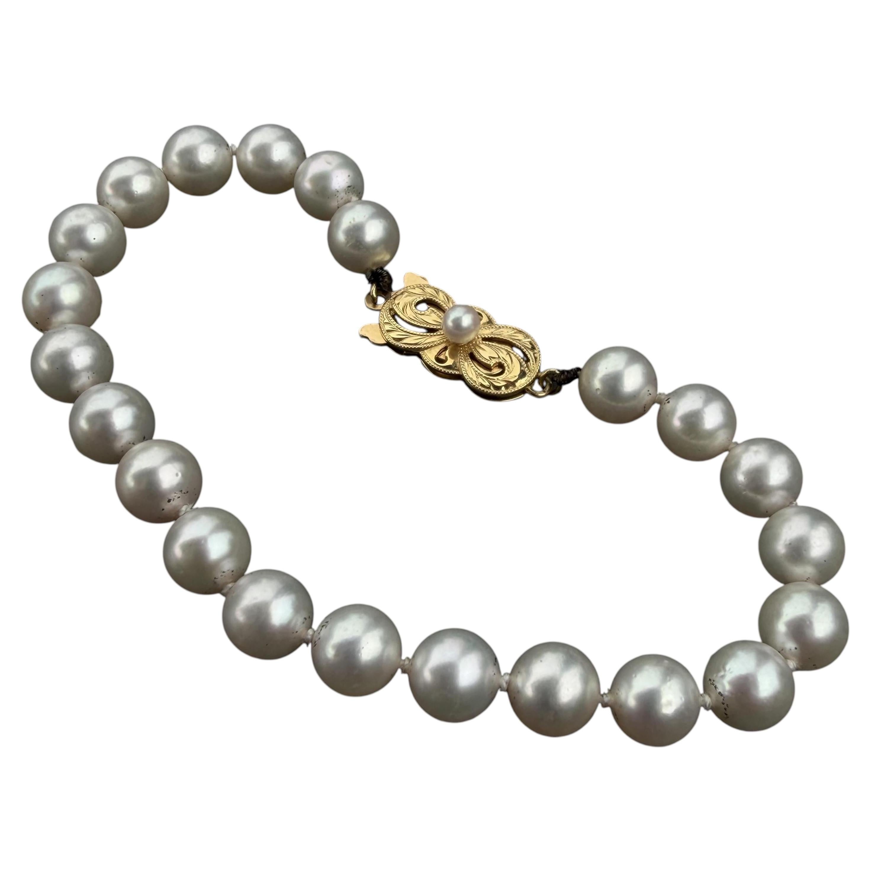 Mikimoto Bracciale di perle Akoya 7mm 7,25" Chiusura in oro giallo 18k 12,1g