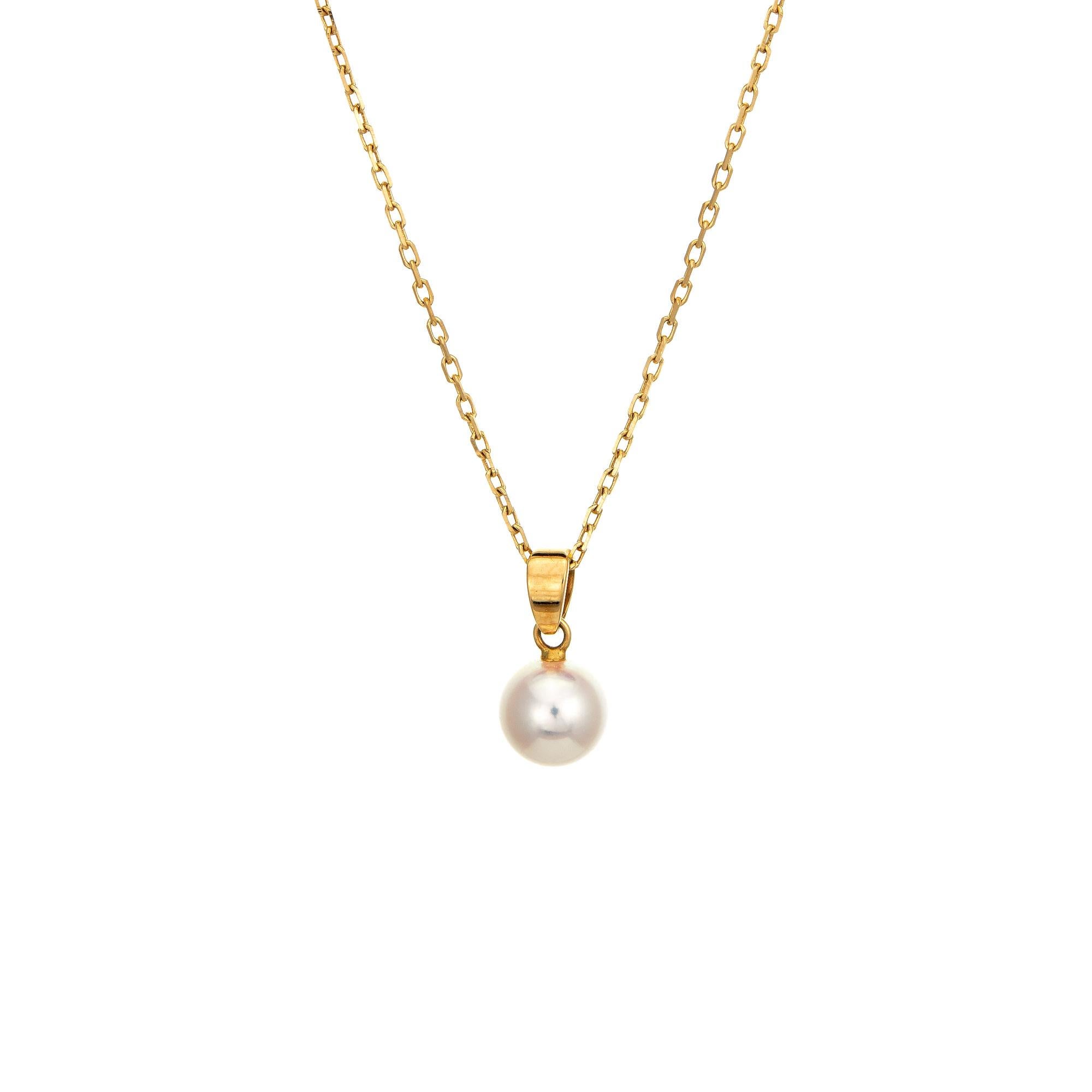 Round Cut Mikimoto Cultured Pearl Pendant Necklace Estate 18 Karat Yellow Gold Jewelry