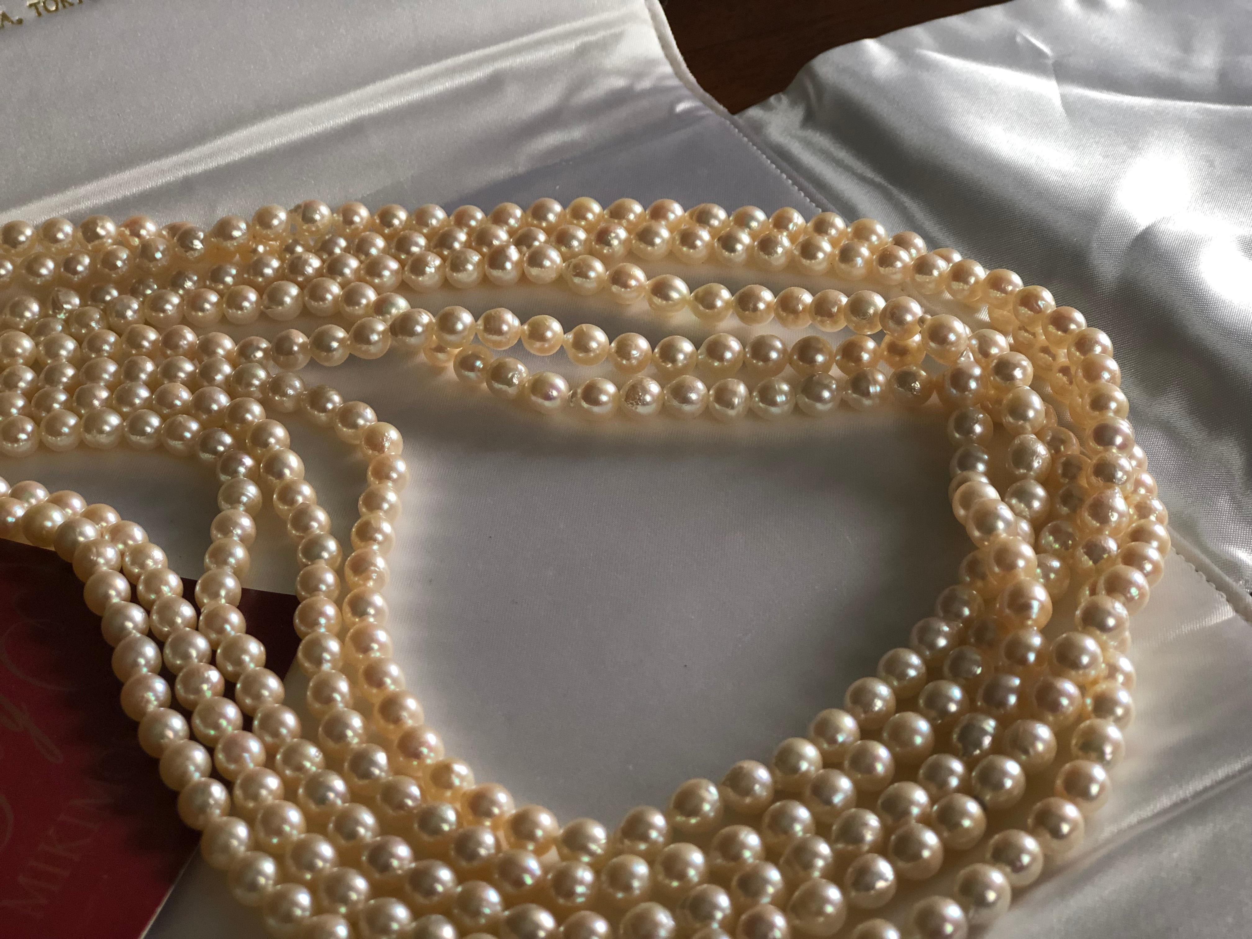 Japanese MIKIMOTO 7mm. White Pearls Five Strands Neckless, circa 1950